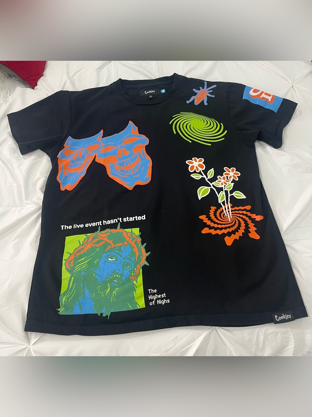 Black Graphic Short Sleeve Tee with Neon Prints
